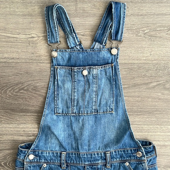 American Eagle Denim Overalls Blue Destroyed Wash Patchwork Women Small Relaxed - Picture 4 of 13